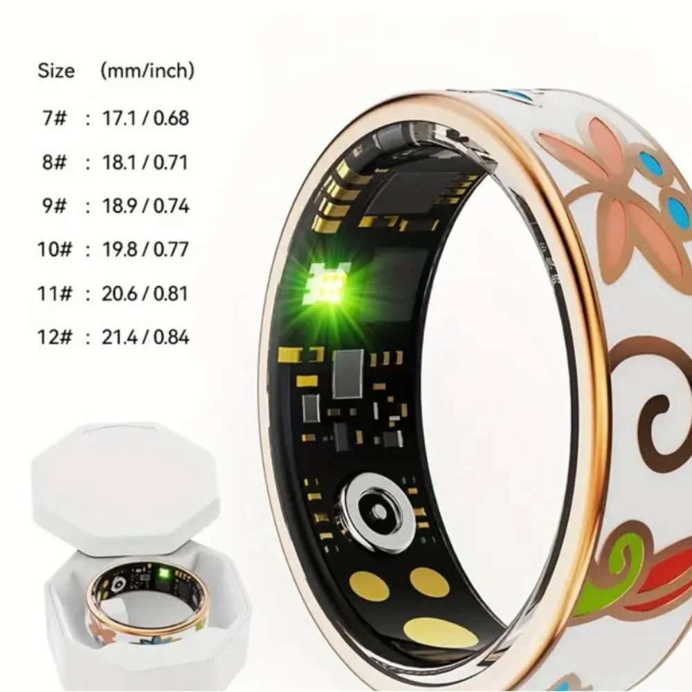 Smart Fitness Ring with Floral Design - White and Gold NIB NEW IN BOX